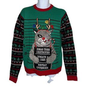 NWT Blizzard Bay Cat Inmate Sweater Mens M Christmas Holiday Tree Destroyer